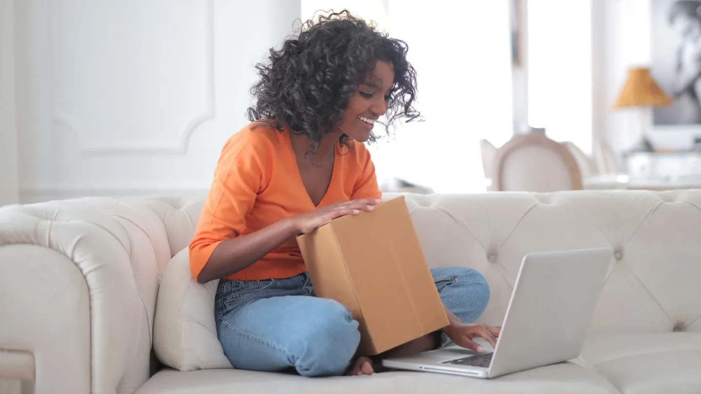 Woman reviewing product online