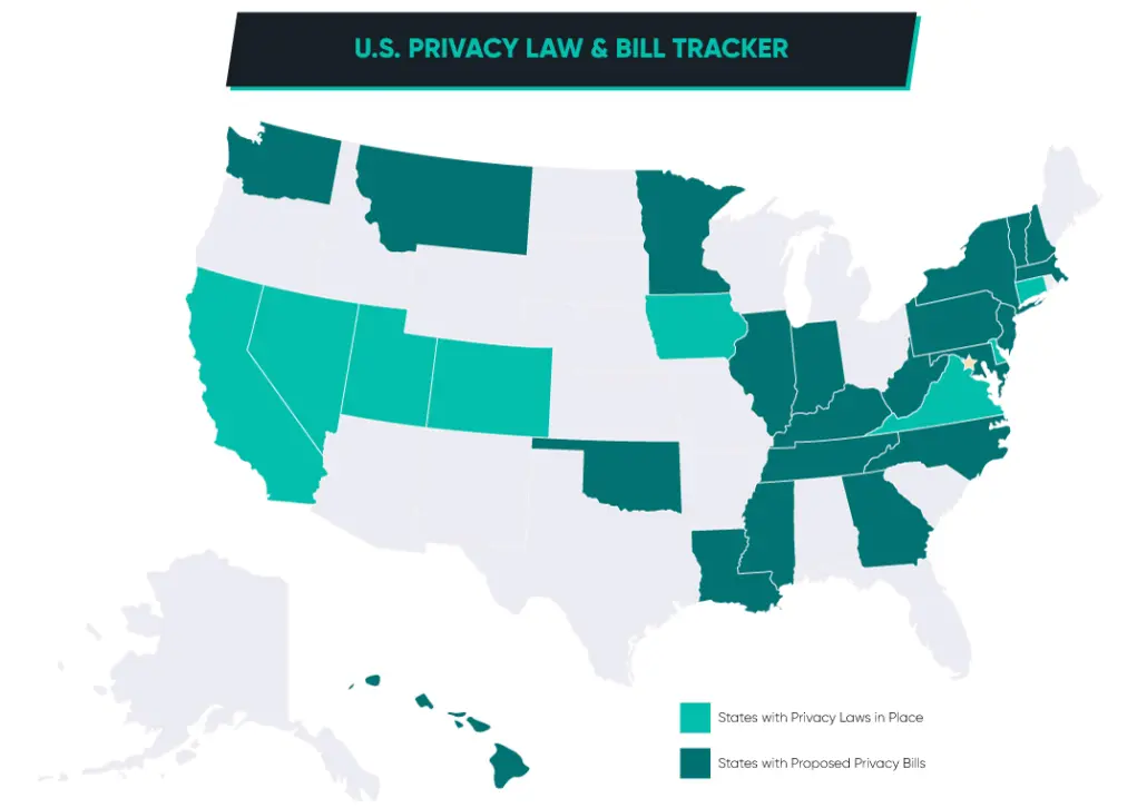 United States Map of US Privacy Law and Bill Tracker