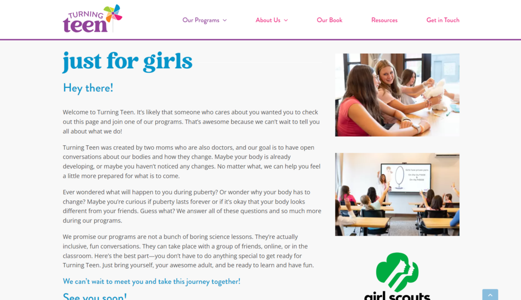 Turning Teen Website Just For Girls Webpage